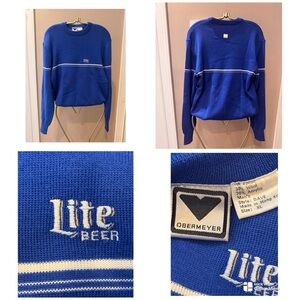 Vintage 80s Obermeyer "Style: DAVE" sweater featuring the Lite Beer logo.